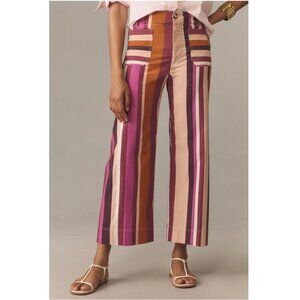 Anthropologie The Colette Cropped Wide-Leg Pants by Maeve Plum Stripe 24